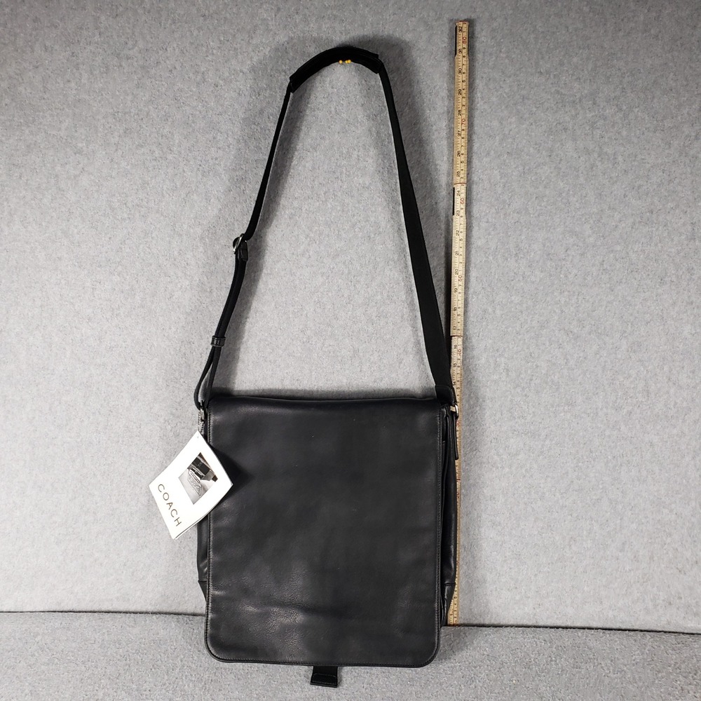 NWT Coach Black Leather Messenger Crossbody Bag Adjustable Strap Buckle Unisex - Picture 9 of 16
